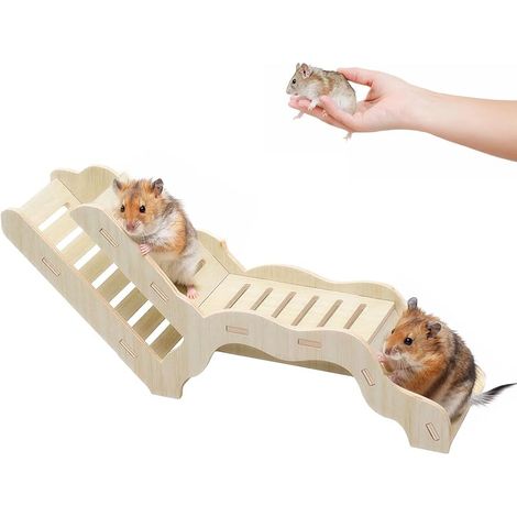 32 × 7 × 13 cm Cachette Polyvalente pour Hamster, Échelle d'escalade pour Hamsters en Bois, Maison Hamster avec Échelle, pour Hamsters, Gerbille, Souris et Autres Petits Animaux