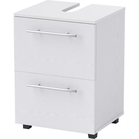 Armoire de salle de bain, Lavabo avec tiroir, compact, Panneau en particules, blanc (1/5)