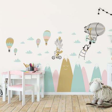 Stickers enfant montagnes scandinaves animaux comiques 50 x 75 cm (1/5)