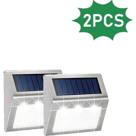 (Blanc - Lot de 2) Lampes solaires étanches pour terrasse, en acier inoxydable, compatibles avec les escaliers, allées, patios et jardins. (1/5)