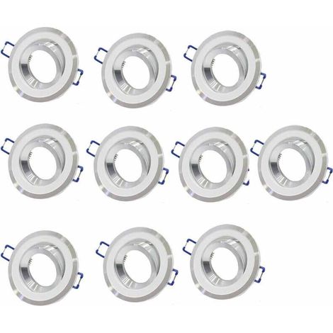 Kit 10 Porta faretto ad incasso in acciaio orientabile supporto tondo per faretti foro 72 mm Bianco (1/2)