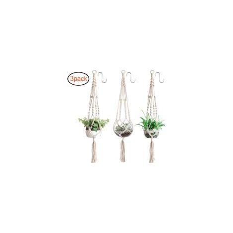 Set mit 3 Makramee-Hängekörben, Hängeblumentöpfe aus Baumwollseil für drinnen und draußen - Crezuo