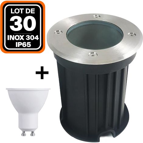 30 BodeneinbauEinbaustrahlers Rund Edelstahl 304 Außen IP65 + GU10 5W Glühbirne Warmweiß 2700K