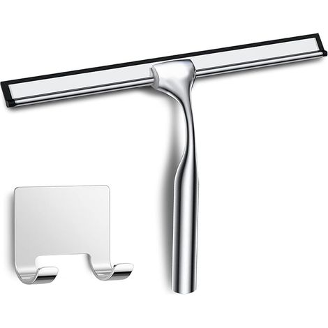 Douche en Acier INOX, 25cm Raclette de Douche avec Crochet, Raclette Vitre Douche Pas Besoin de Percer, Nettoyer la Salle de Bain, la Cuisine et Les Vitres de Voiture (Argenté) (1/5)