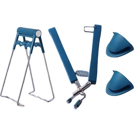4-teiliges Set hitzebeständiger Geschirrzangen, Dampfclips, Silikonhandschuhe, Mikrowellen-Tablett-Antirutschklemmen, Küchenzubehör (Blau)