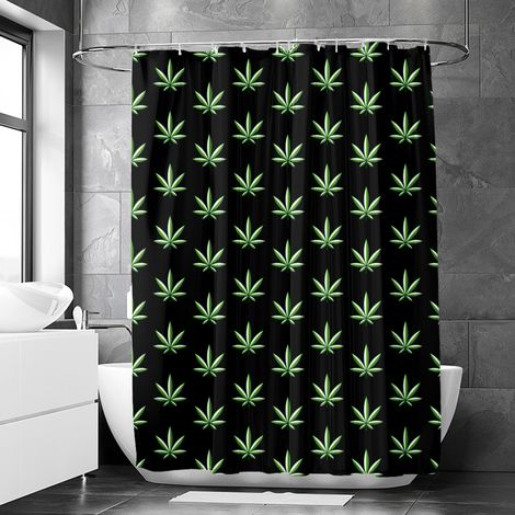 Rideau de douche motif feuilles de cannabis stylisées, rideau salle de bain imperméable, 90x180 cm (1/5)