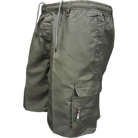 Short Homme Coton Réglable Poche Été Sport Vert Olive Taille XL (1/5)