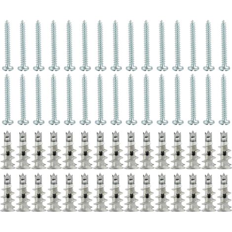 30 PCS Chevilles pour Placoplatre, Cheville et Vis, Chevilles Auto-Perceuses en Métal pour Plaques de Plâtre Kit de 30 Chevilles et 30 Vis, Fixations Robustes pour Béton, Briques et Cloisons Sèches (1/5)