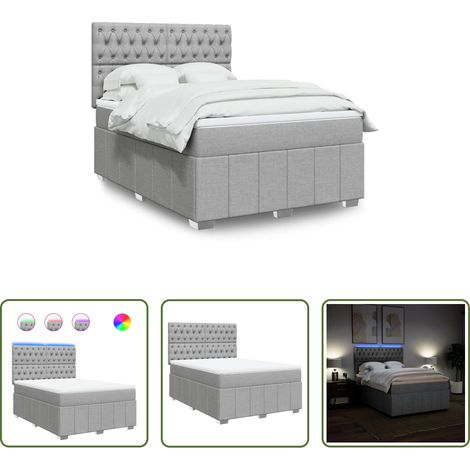 vidaXL LED-Beleuchtung - Boxspringbett mit Matratze Hellgrau 140x200 cm Stoff (1/5)