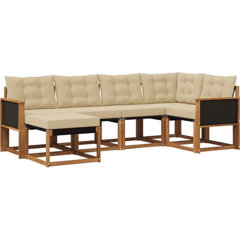 Set di divani da esterno con cuscino 6 pz Salotto da Giardino Naturale e Beige (1/5)