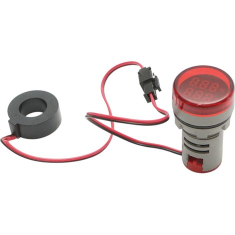 Indicatore digitale amperometro e voltmetro LED rosso 0-100A/50-500V AC Ø 22mm Breckner Germany (1/4)