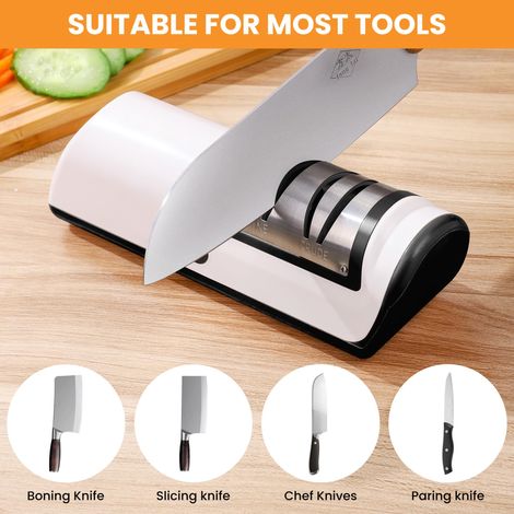 Aiguiseur de couteaux électrique professionnel en 2 étapes, noir, aiguiseur de couteaux pour une large gamme de couteaux de cuisine avec fonctions d'affûtage et de polissage rapides pour une utilisati (1/5)