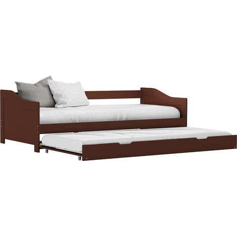 Canapé-lit gigogne extensible en pin marron foncé 90 x 200 cm sans matelas - PANGIVO (1/5)