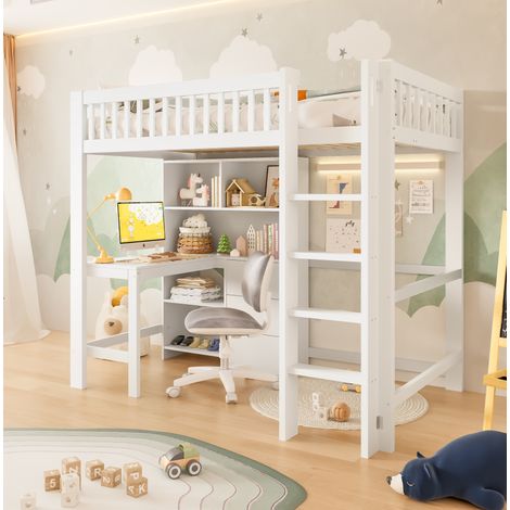 letto salvaspazio 90x200 con scrivania cassetti bianco OKMYHOME (1/5)