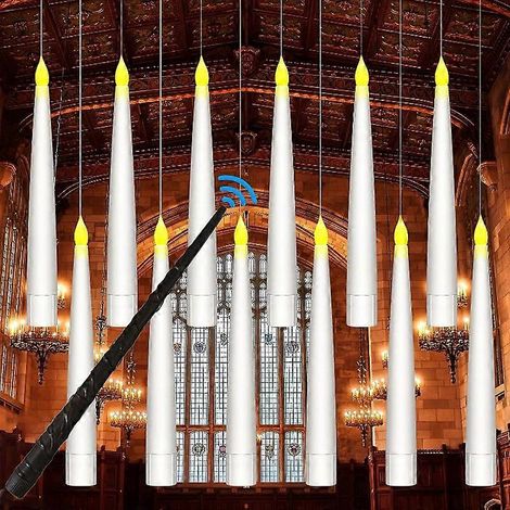 Lot de 12 bougies flottantes avec télécommande baguette magique, bougies LED sans flamme à effet scintillant, fonctionnant sur piles, bougies flottantes Harry Potter pour Halloween (1/5)