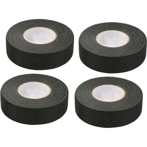4 Pièces Noir Ruban Adhésif Auto (1.5 cm x 15 m) - Ruban Chiffon de Voiture, Ruban Adhesif Haute Temperature, Scotch Noir Resistant, Scotch Tissu, Bande de Harnais de Câblage de Voiture (1/4)