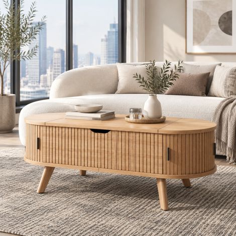 Mesa de centro elevable 110x50x53,5 cm en MDF natural con almacenaje oculto – MEUBLIV (1/5)