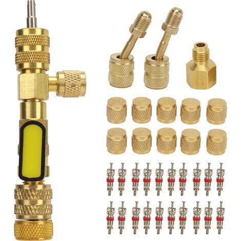 Copper valve core removal and installation tool for R32/R410A HVAC air conditioning – 1/4" and 5/16" adapters (1/5)