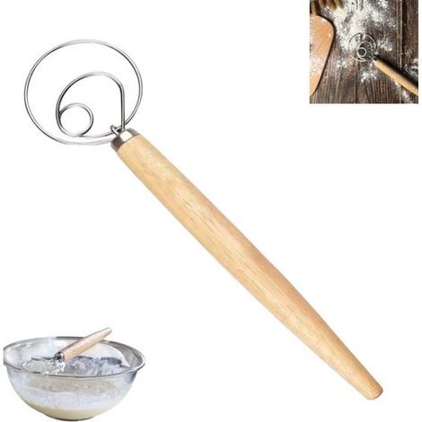 Frusta/impastatrice, frusta per pane a lievitazione naturale, frusta danese, impastatrice, frusta a spirale, 33 cm, utensile manuale in legno (1/5)