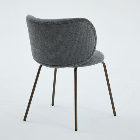 Fauteuil de salle à manger en chenille gris, dossier incurvé rembourré confortable, pieds métalliques bronze, style moderne pour cuisine, élégant et doux, lot de 1, DE1897GR (1/5)