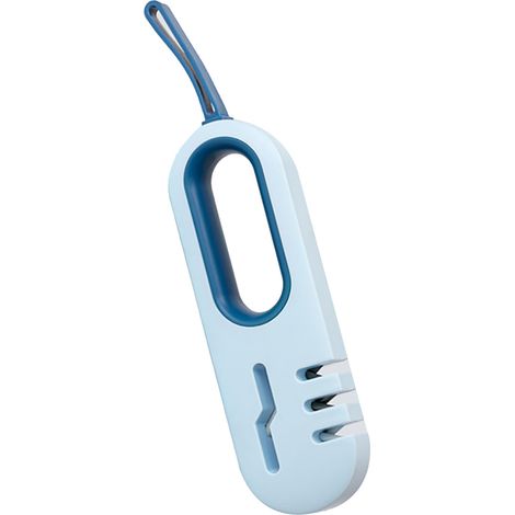 4-in-1 Küchenmesserschärfer mit rutschfester Oberfläche, preiswertes manuelles Schärfwerkzeug für Messer und Scheren mit blauem Hakenstreifen (1/5)