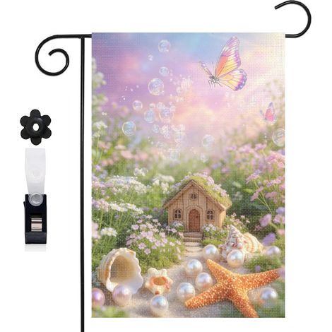 Drapeau de jardin 30 x 45 cm motif coquillages marins et étoiles de mer toile double face durable (1/5)