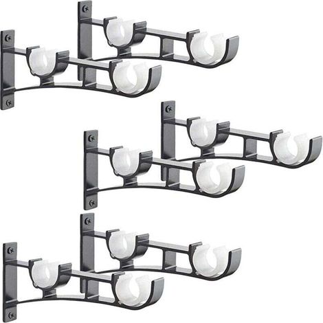 6Pièces Tringle à Rideau en métal Robuste, Support de Tringle à Rideaux, Double Tringle à Rideau Pole Holder, Support Rideau, Support de Tringle à Rideau en Aluminium, Support de Tringle à Rideau Noir