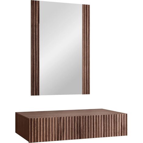 Mobilier1 – Coiffeuse Melala 109 avec miroir – MDF Noyer – Dimensions 80x42cm – Bords protégés en ABS – Design moderne