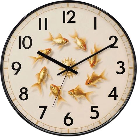 Horloge murale Poisson rouge porte-bonheur (20 cm), horloge silencieuse, inspiration Feng Shui, décoration intérieure, cadeau original (1/5)