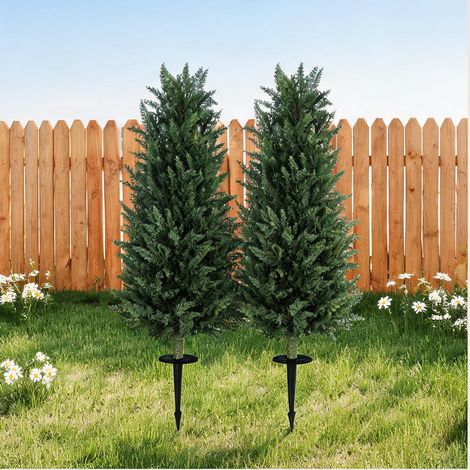 Cyprès artificiels lot de 2 avec piquet de terre 100 cm plastique (1/5)