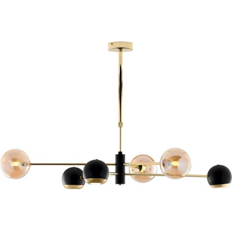Lampadario MOKA Jupiter oro-nero 6 luci sfere ambra G9/GU10 (1/5)