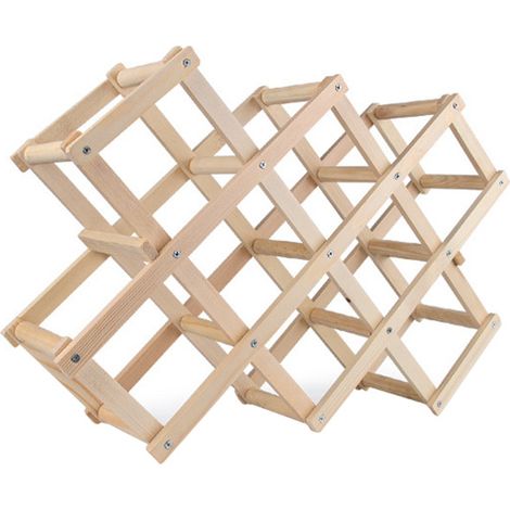 Wood 10 Bottles Foldable Wine Rack Stand Storage Display Shelf, Natural (1/3)