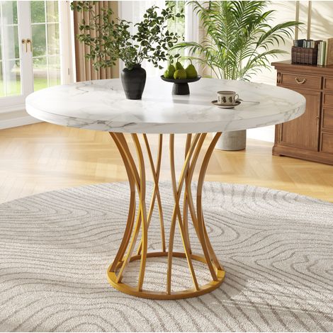 MEUBLIV Tavolo da pranzo rotondo 80x80x76 cm oro - piano effetto marmo, 4-6 posti (1/5)