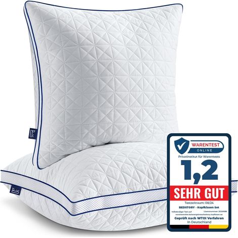 Lot de 2 oreillers de 80 x 80 cm, avec fermeture éclair, 2 oreillers de 1500 g, en microfibre, réglables en hauteur, respirants, lavables pour les personnes souffrant d'allergies (1/5)