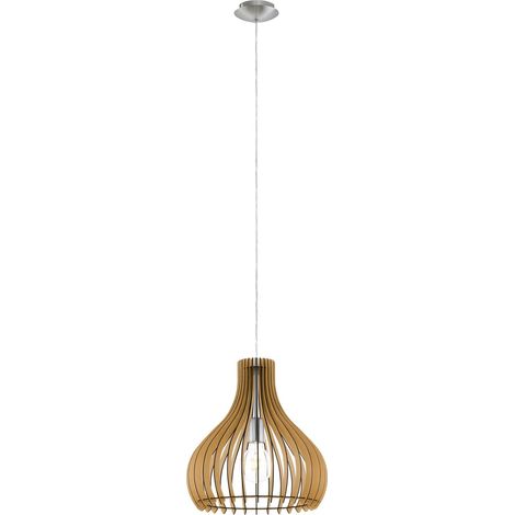 Suspension Tindori - 1 Ampoule - Vintage - Suspension en Acier et Bois - Nickel Mat - Érable - Lampe de Salle à Manger - Lampe de Salon Suspendue avec Douille E27 - Ø 38 cm (1/5)