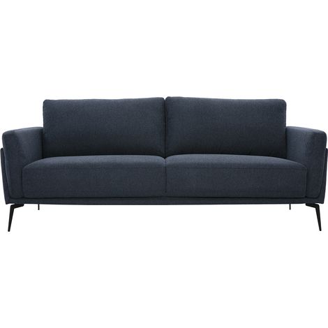 Sofá de diseño de 3 plazas en tejido de terciopelo texturizado azul oscuro y metal negro MOSCO (1/4)