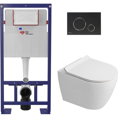 Pack WC bâti-support autoportant + WC sans bride Ceramia PixL avec abattant SoftClose + plaque noir (STCEPXWT02-U)