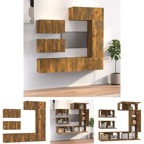 Wohnzimmermöbel - vidaXL 6-tlg. TV-Schrank-Set Räuchereiche Holzwerkstoff - Stauraum (1/5)