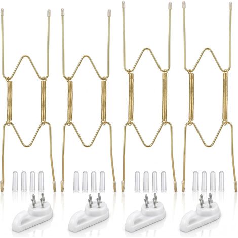4 Paires Porte Assiettes Muraux Invisibles,Crochets Muraux Ongles non marquants avec 16 Manchons de Protection Transparents,Accroche Assiette Murale Blanc pour Décoration Artistique（8, 10 inch) (1/5)
