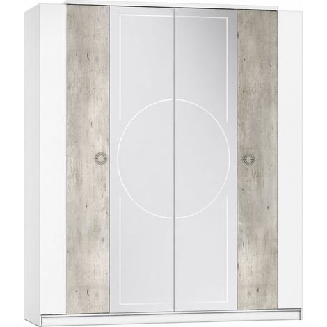 Armoire 4 portes avec miroir aspect béton et blanche - CHAYANE (1/4)