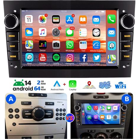 Autoradio Android 14 Apple CarPlay pour Opel Corsa 2006-2014, GPS, Wi-Fi 2+64G