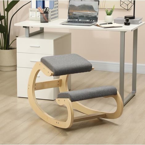 Silla de rodillas ergonómica, oscilante, para oficina en casa, postura optimizada, madera, gris (1/5)