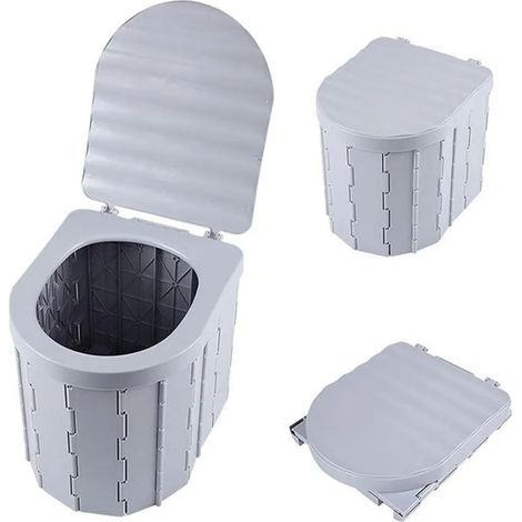 Tragbare Campingtoilette, platzsparende Reisetoilette, faltbare Toilettenschüssel, grau