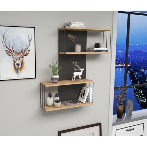 Asir Group Llc – Étagère murale en mélaminé anthracite et chêne 65 cm – Construction robuste 18 mm – Fixation murale pour sécurité – Style moderne industriel (1/5)