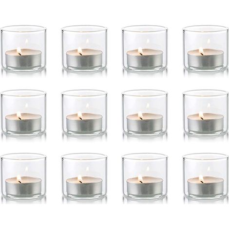 Clear Glass Votive Candle Holders - Set of 12 Mini Tealight Holders Tealight Holders Christmas Candle Holder Decorations Votive Holders for Halloween Wedding Party (1/4)