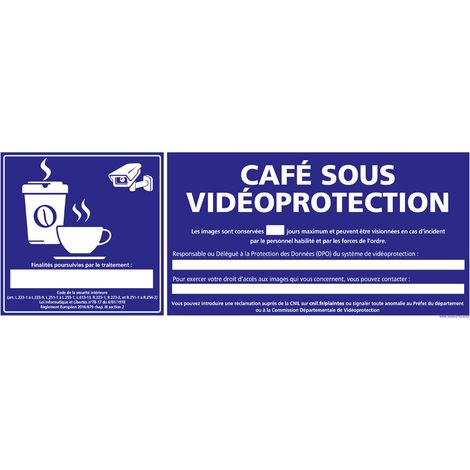 PANNEAU CAFE SOUS VIDEO PROTECTION (G1393) - Adhésif - 210 x 75 mm