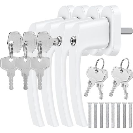Juego de 4 manijas para ventanas, manijas con cerradura y llave, cerraduras para ventanas con 2 llaves por cerradura, cerraduras para puertas de balcón, seguridad para ventanas a prueba de niños (1/5)