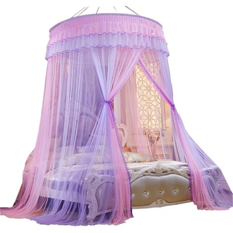 Grande moustiquaire de lit en dentelle rose et (1/5)