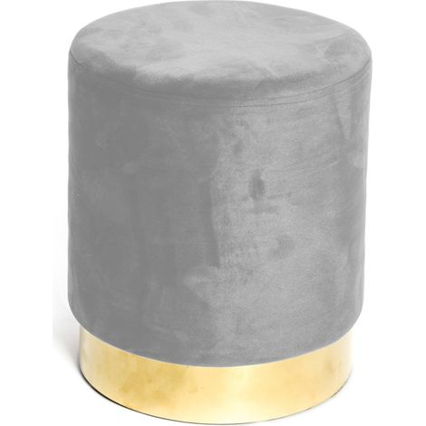 Pouf Poggiapiedi Velvet in Velluto Grigio Chiaro con Base Dorata   Design Elegante, Ø32xH40 cm, Resistente fino a 150 kg