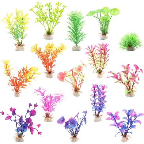 10 Stück Aquarium Pflanzen Dekoration, Kunststoff Pflanzen Künstliche Aquarium Zierpflanzen für Aquarium Kunststoff Wasserpflanze mit verschiedenen Größen, Farben und Formen (1/5)
